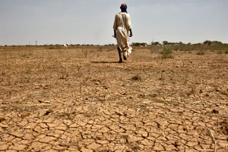 Woman standing on arid soil